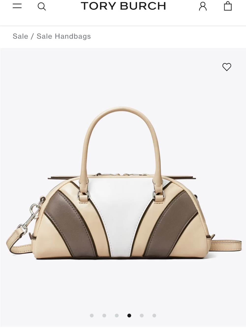 Tory Burch Tricolor Dome Satchel in Cream, White & Taupe